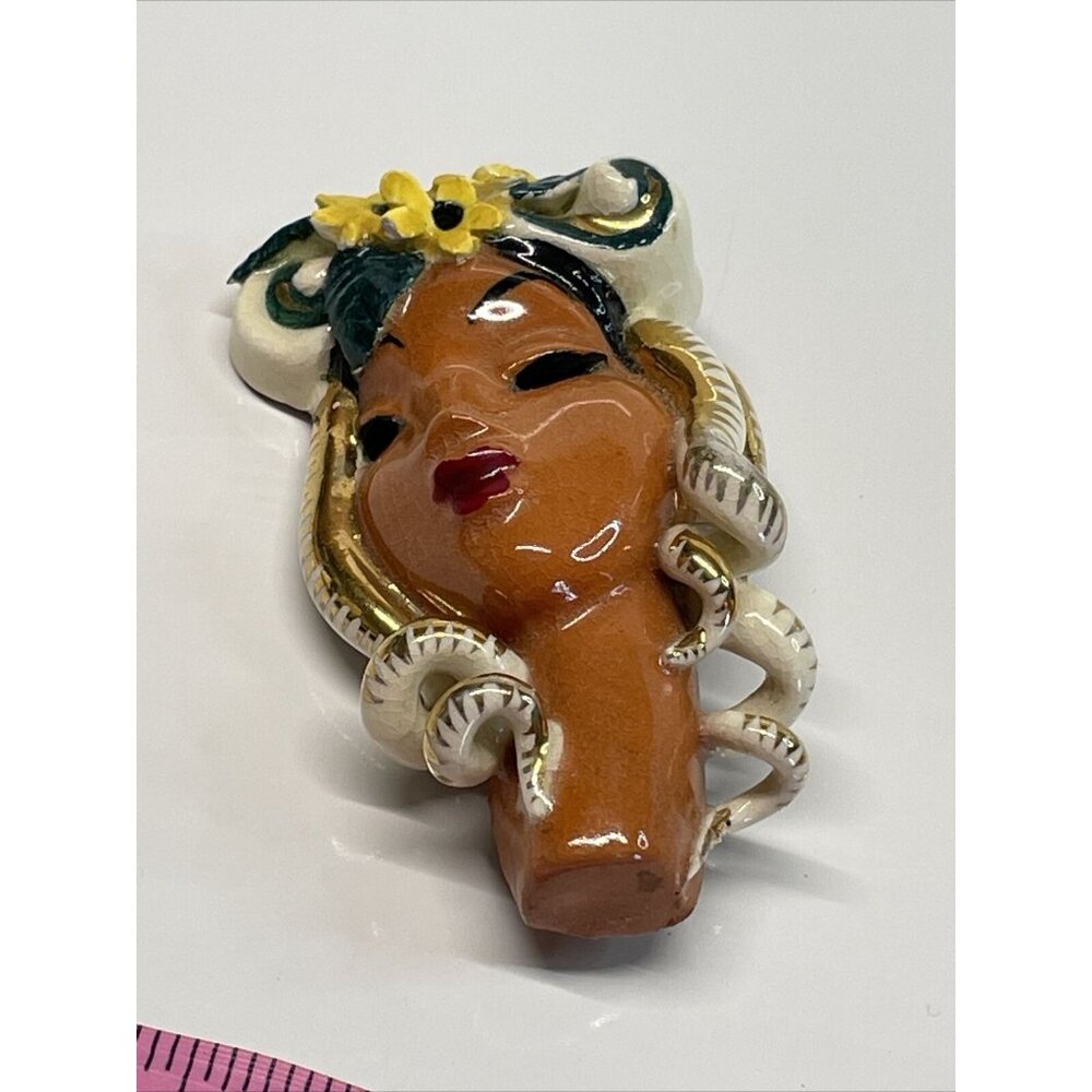 RARE Vintage Copo De Oro 1940s Porcelain Lady's Head Brooch Lin Sticker Read B10 - Picture 15 of 15